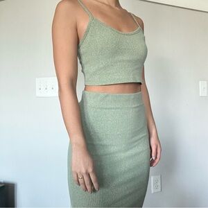 Fashion Nova Women’s Set of 2 Bodycon Mint Ribbed Top and Skirt Size M